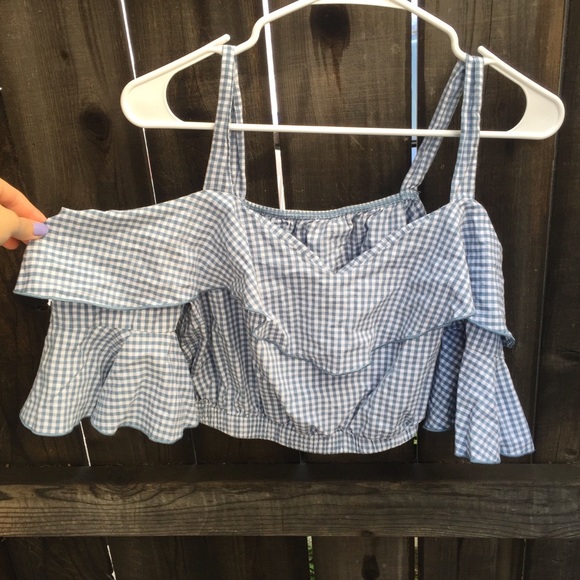 Garage Tops - OFF-SHOULDER GINGHAM CROP TOP